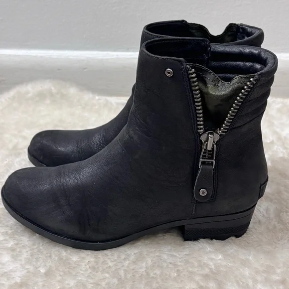 Sorel Danica Waterproof Black Leather Ankle Booties Ss 8 - Picture 1 of 13